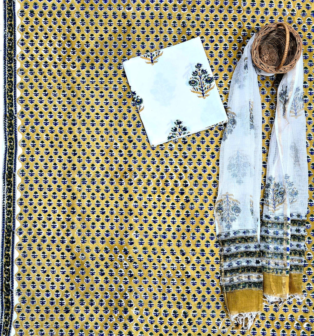 Hand Block Print Cotton Suit Set with Kota Doria Dupatta – Jaipur Saga