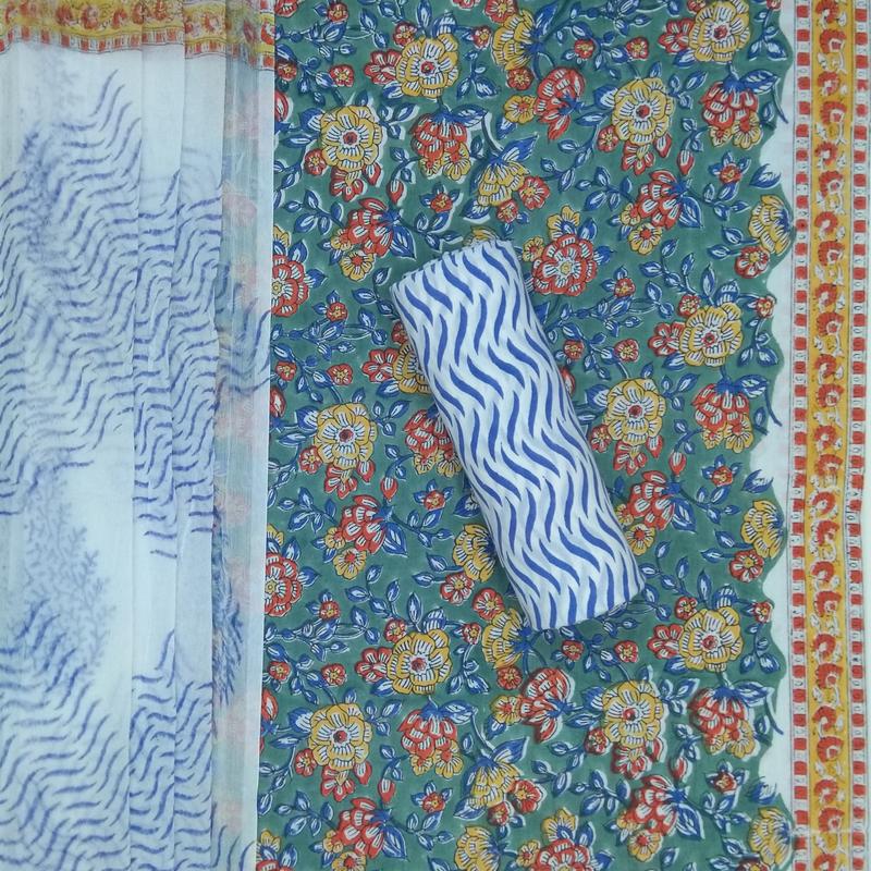 Traditional Hand Block Print Dress Material with Chiffon Dupatta Jaipur Saga Traditional Hand Block Print Dress Material with Chiffon Dupatta Jaipur Saga