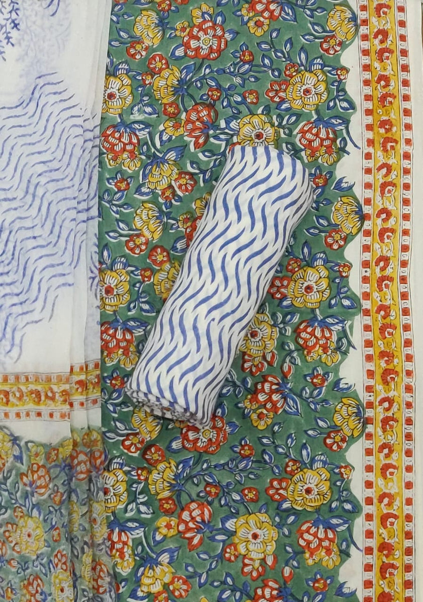 Traditional Hand Block Print Dress Material with Chiffon Dupatta – Jaipur  Saga